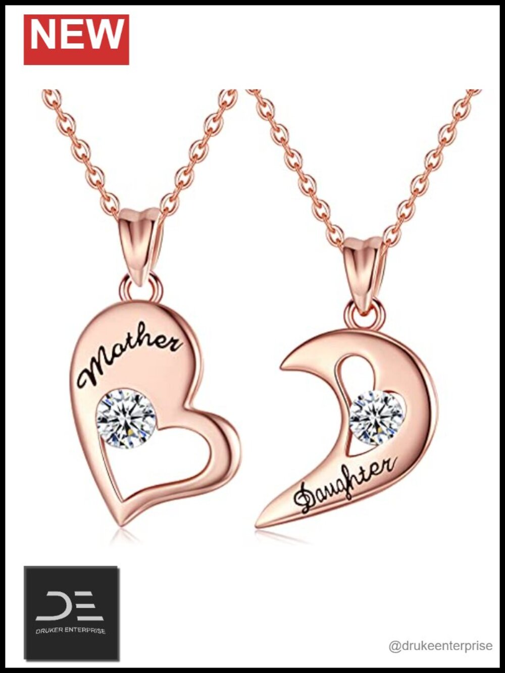 Sterling Silver Mother Daughter Necklace Set with Cubic Zirconia Heart Pendant